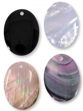 Perlmutt, Steinscheibe oval 40 / 30 mm, verschiedene Farben
