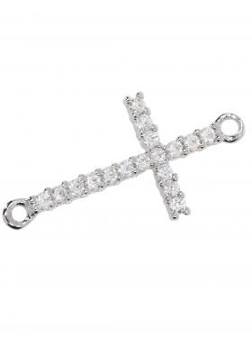 Kreuz  (15 mm) mit Zirkoniasteinchen, Element mit zwei Ösen, 925 Silber rhodiniert, 1 Stück