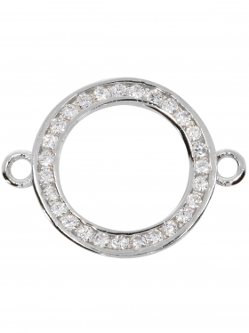 Ring (12 mm) mit Zirkoniasteinchen, Element mit zwei Ösen, 925 Silber rhodiniert, 1 Stück