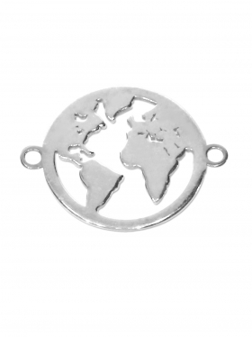 Weltkugel (12 mm), Element mit zwei Ösen, 925 Silber rhodiniert, 1 Stück