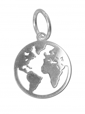 Weltkugel Anhänger small (15 mm) mit großem Ring, 925 Silber