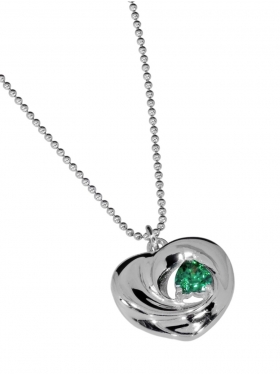 Silberkette "Herz mit Zirkonia grün", 925 Silber rhodiniert, L 40+5 cm