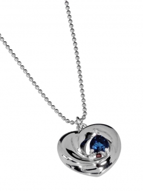 Silberkette "Herz mit Zirkonia blau", 925 Silber rhodiniert, L 40+5 cm