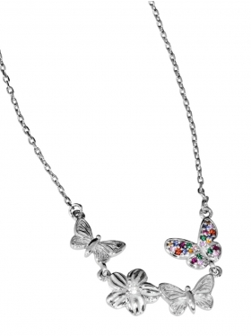Silberkette "Blume mit Schmetterling in Zirkonia", 925 Silber rhodiniert, L 40+5 cm