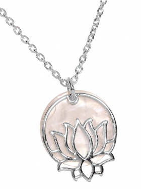 Silberkette "Lotusblüte mit Perlmutt", 925 Silber, L 42+3 cm
