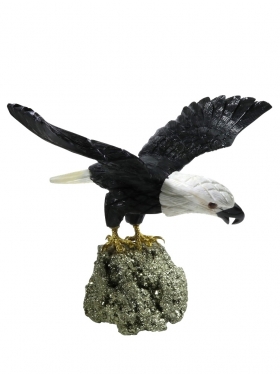 Marmor Adler aus Peru auf Pyrit Sockel, Unikat