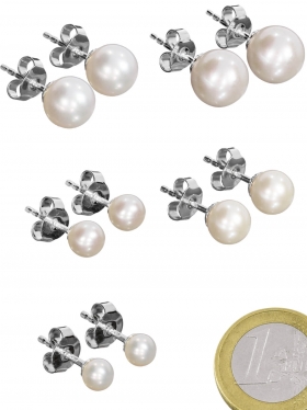 Perle weiss, Ohrstecker in verschiedenen Größen, 925 Silber