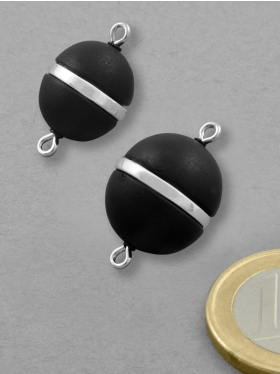 Magnetverschluss bicolor, ø 12 / ø 15, Kunststoff, schwarz matt, silberfarb. Zwischenring