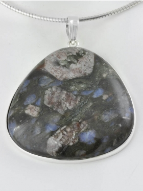 Blue Spot Stone (Rhyolith), Madagaskar, Anhänger, in Silber gefasst mit Öse, 925 Silber, Unikat