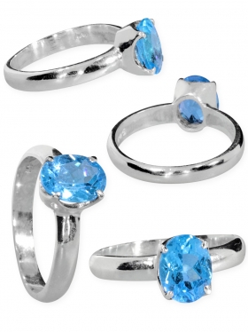 Topas blau aus Brasilien, facettierter Ring in verschiedenen Größen, 925 Silber