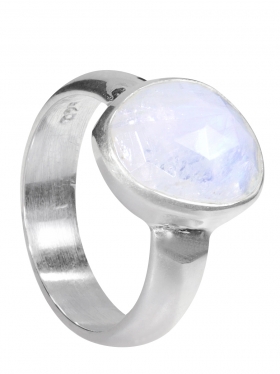 Regenbogenmondstein aus Indien, Ring facettiert Gr. 55 in 925 Silber, Unikat