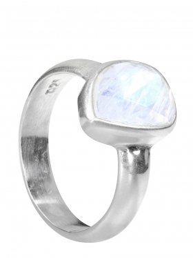 Regenbogenmondstein aus Indien, Ring facettiert Gr. 56 in 925 Silber, Unikat