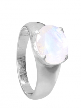 Regenbogenmondstein aus Indien, Ring facettiert Gr. 55 in 925 Silber, Unikat