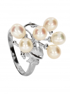 Perle weiß, Ring, Silber rhodiniert, verschiedene Größen, 1 St.