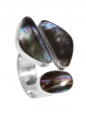 Perlmutt black rainbow, Ring offen in verschiedenen Größen 925 Silber, 1 St.