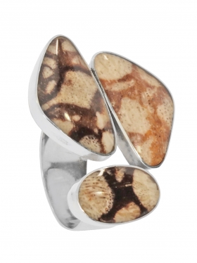 Fossile Koralle (Tigerkoralle), Ring in verschiedenen Größen 925 Silber, 1 St.