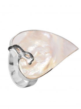 Perlmutt weiß, Ring Herzform, verstellbar, 925 Silber, Größe 53 - 55, 1 St.