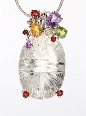 Bergkristall mit Edelsteinen, Anhänger, Flora-Collection