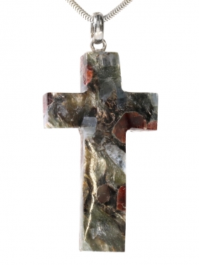 Souvenir aus Kärnten - Kreuz Anhänger aus Granat-Disthen in Schiefer aus Kärnten, mit Öse aus 925 Silber