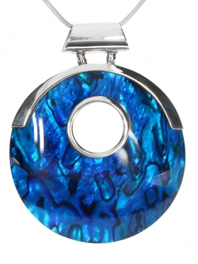 Paua-Muschel mit blauem Kunstharzüberzug, Anhänger mit Röhrchen, 925 Silber, 1 Stück