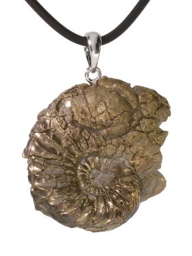 Souvenir aus Frankreich - Ammonit Anhänger, Öse 925 Silber rhod., Unikat