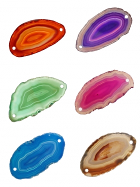 Achatscheibe gefärbt, 2 fach-gebohrt in verschiedenen Farben und Größen, 1 St.