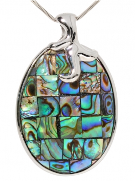 Abalone (Perlmutt) Mosaik, Anhänger in Silber gefasst, 925 Silber, 1 Stück