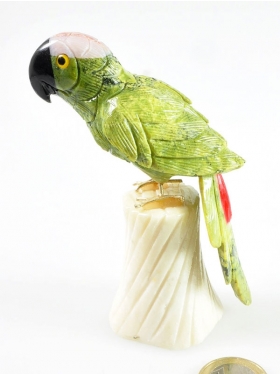 Serpentin Papagei auf Speckstein Sockel, Unikat