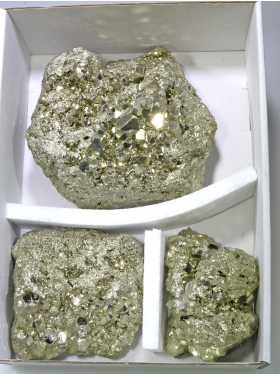 Pyrit, Deko-Box mit 3 Rohstein Kristalle, Unikat