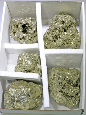 Pyrit, Deko-Box mit 5 Rohstein Kristalle, Unikat