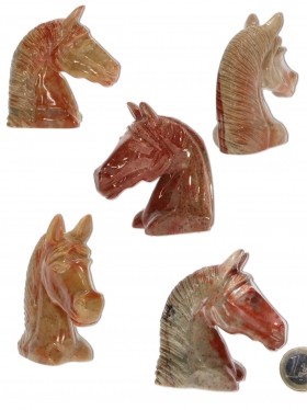 Speckstein, Deko-Pferdekopf, in Grau- oder Rottönen