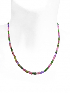 Saphir-Rubin-Smaragd Halskette ø 3,5 mm, L 46 cm zzgl. Verlängerungskettchen, 1 Stück
