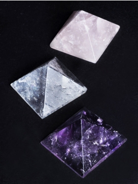 Amethyst, Bergkristall oder Rosenquarz, Pyramide mini