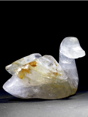Bergkristall mit  Einschlüsse (Hämatit) aus Brasilien, Deko-Ente, Unikat