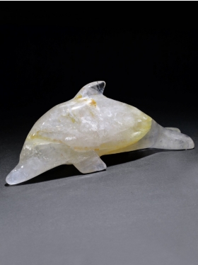 Bergkristall mit Einschlüsse (Hämatit) aus Brasilien, Deko-Delphin, Unikat
