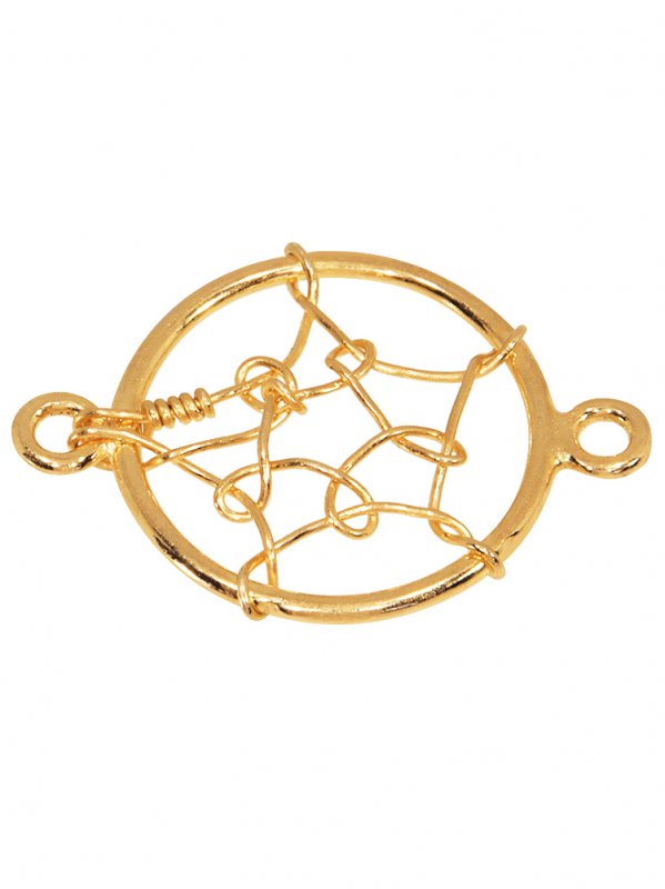 Dream catcher, element with two loops, 925 silver gold-plated