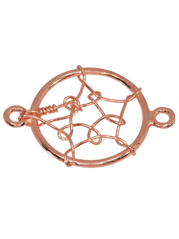 Dream catcher, element with two loops, 925 silver rose gold-plated