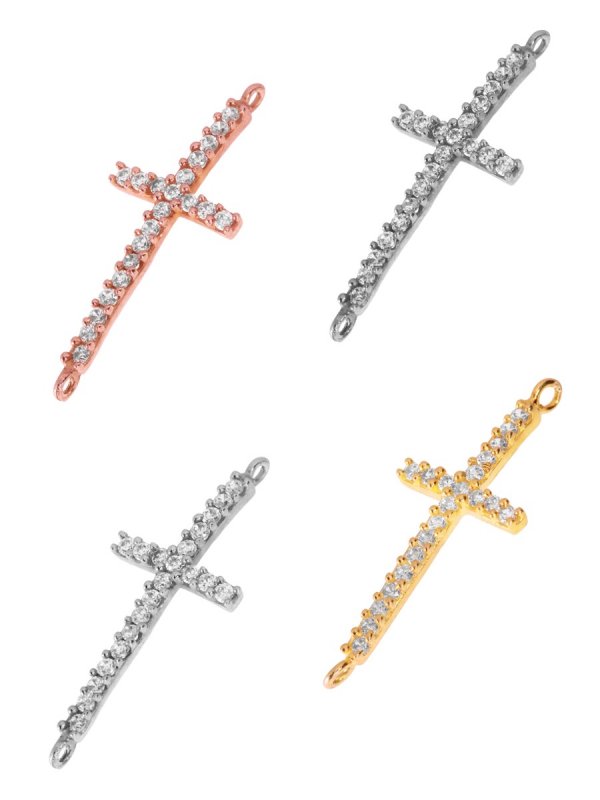 Cross with Zirconia, element with two loops, 925 silver 