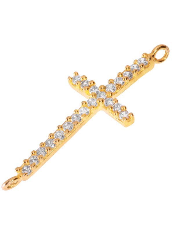 Cross, element with Zirconia, 925 silver gold-plated