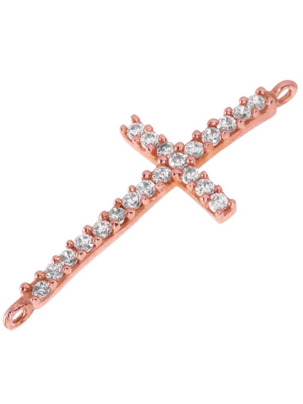 Cross, element with Zirconia, 925 silver rose gold-plated