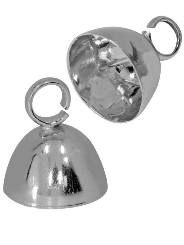 End cap with bar, outside-ø 14 mm, 925 silver rhodium-plated