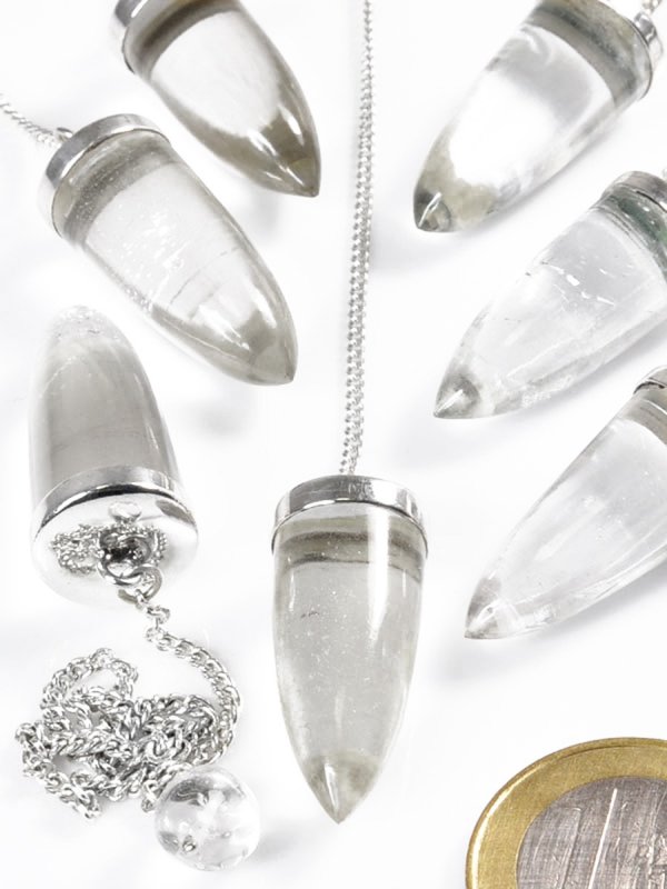 Rock Crystal, Pendulum sugarloaf with silver chain 