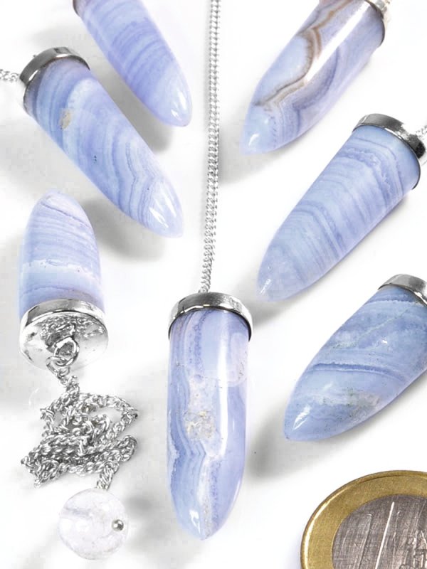 Chalcedony, Pendulum sugarloaf with silver chain 