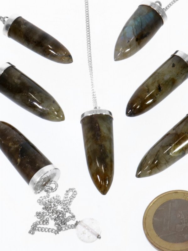 Labradorite, Pendulum sugarloaf with silver chain 