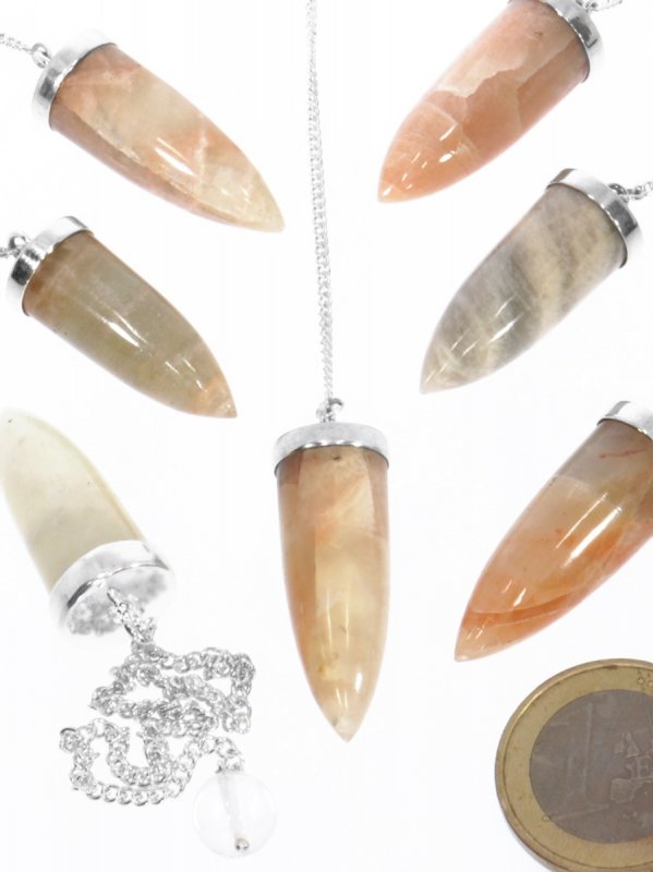 Moonstone, Pendulum sugarloaf with silver chain 