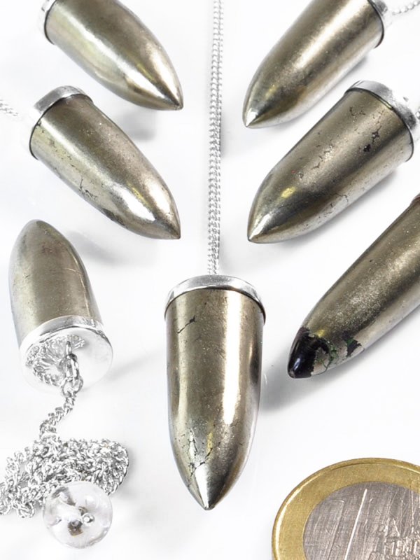 Pyrite, Pendulum sugarloaf with silver chain 