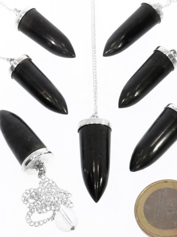 Shungite, Pendulum sugarloaf with silver chain 