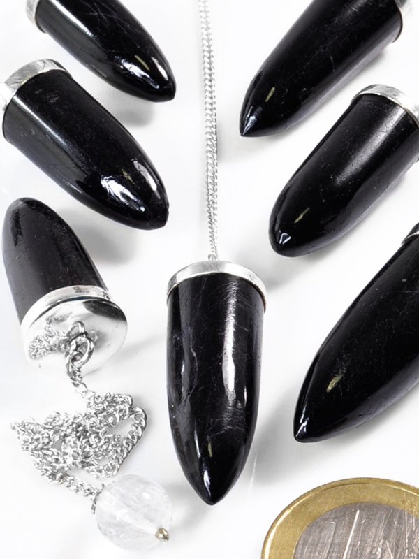 Tourmaline black, Pendulum sugarloaf with silver chain 
