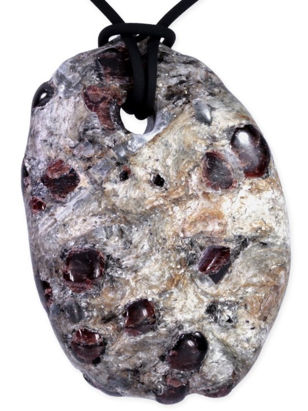 Garnet and Kyanite in mica slate from Carinthia, pendant drilled, unique