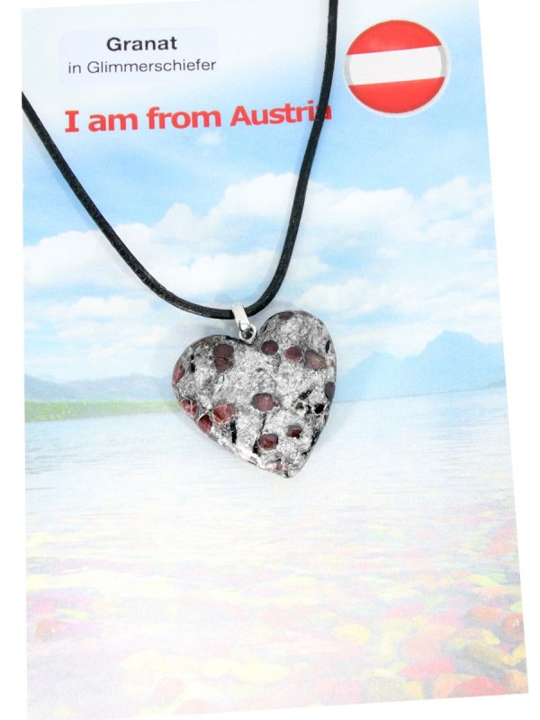 Heart Garnet in slate - I am from Austria, pendant with silver loop